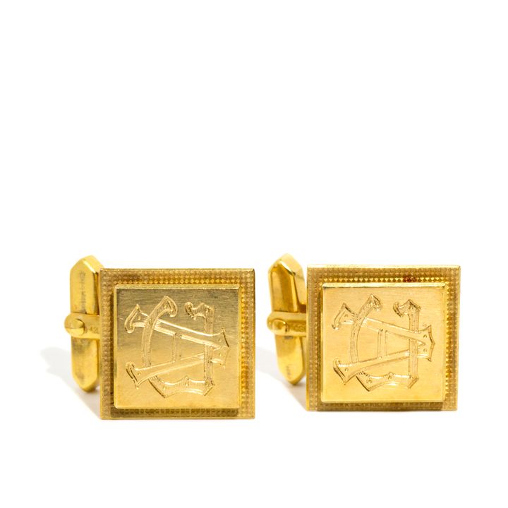 Vintage Hand Engraved Cufflinks 14ct Gold,
