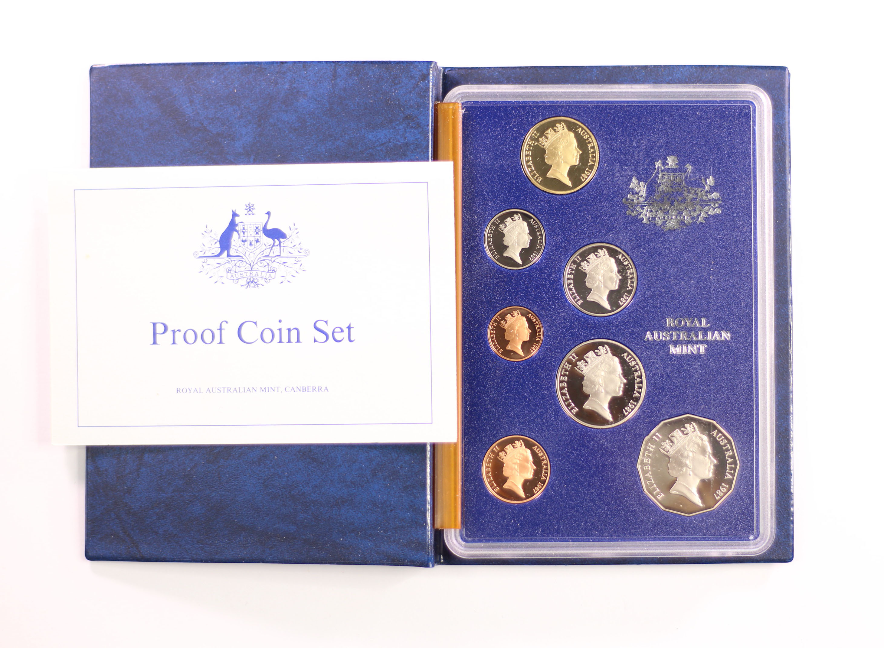 1987 Royal Australian Mint 7 Proof Coin Set - Box, Folder & COA