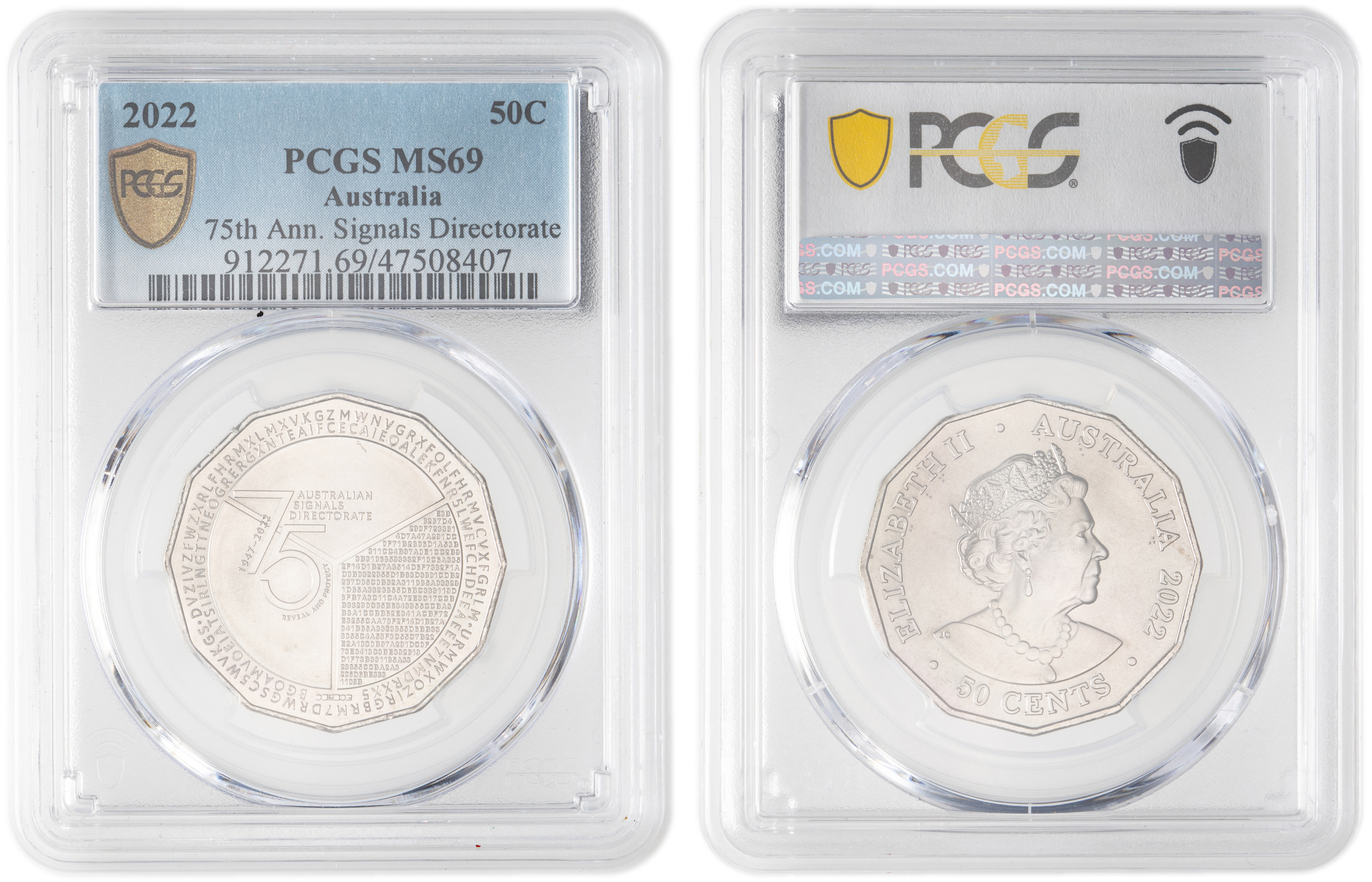 Elizabeth II, 75th Ann. Signals Directorate, Fifty Cent, 2022, PCGS MS69