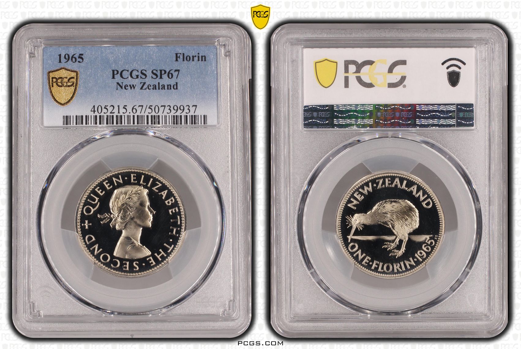 New Zealand, Elizabeth II, Florin, 1965, PCGS SP67