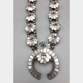 Vintage Zuni Inlay Squash Blossom Necklace