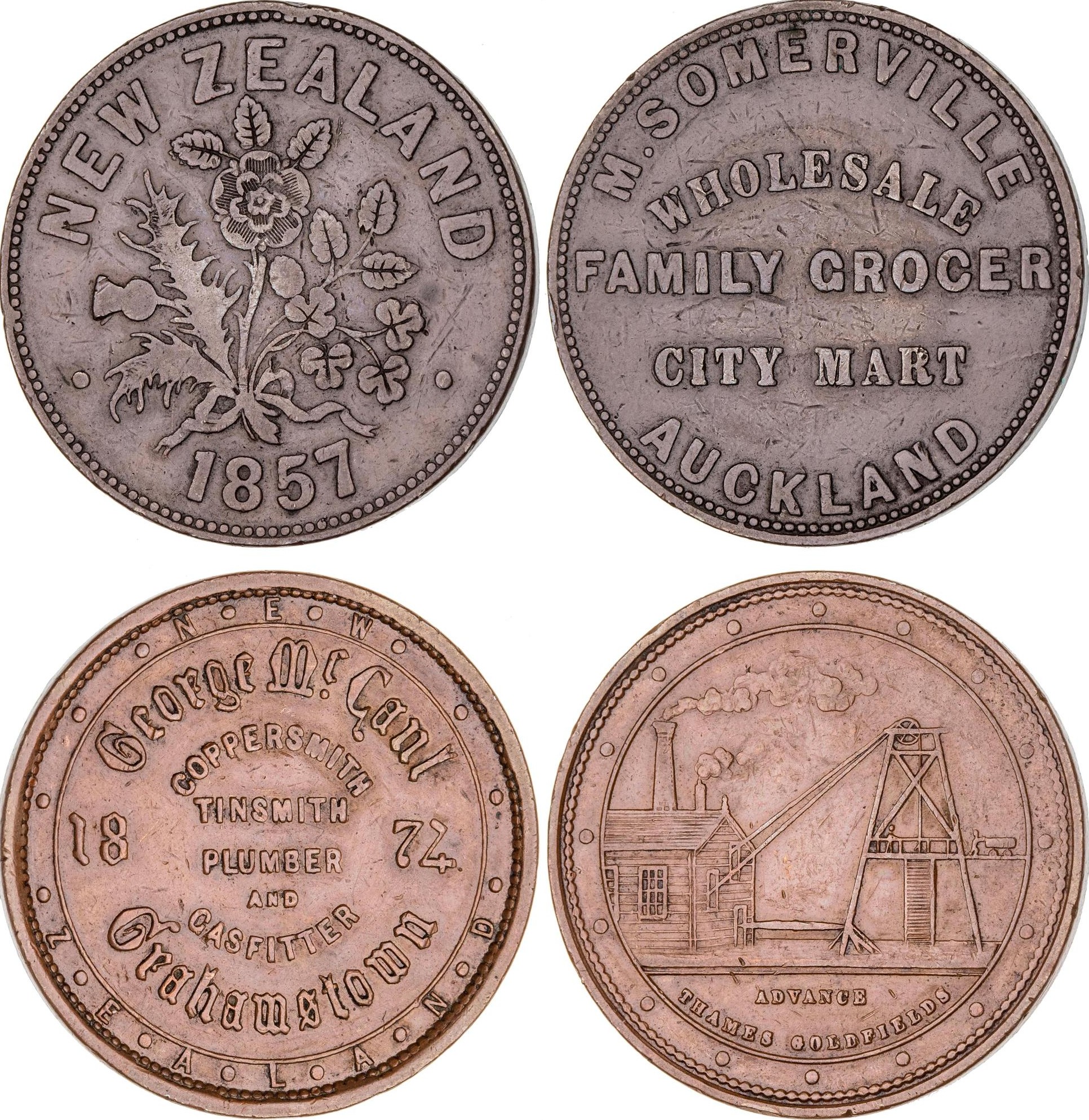 Grahamstown, New Zealand, George McCaul, Penny, 1874, gVF