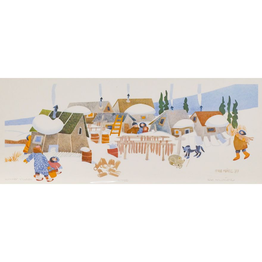 Rie Munoz ''Winter Village'' 1987 Signed Print 10.75'' x 20.5'' Sheet.
