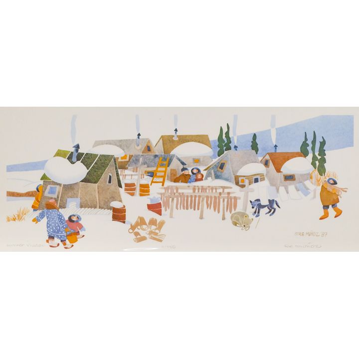 Rie Munoz ''Winter Village'' 1987 Signed Print 10.75'' x 20.5'' Sheet.