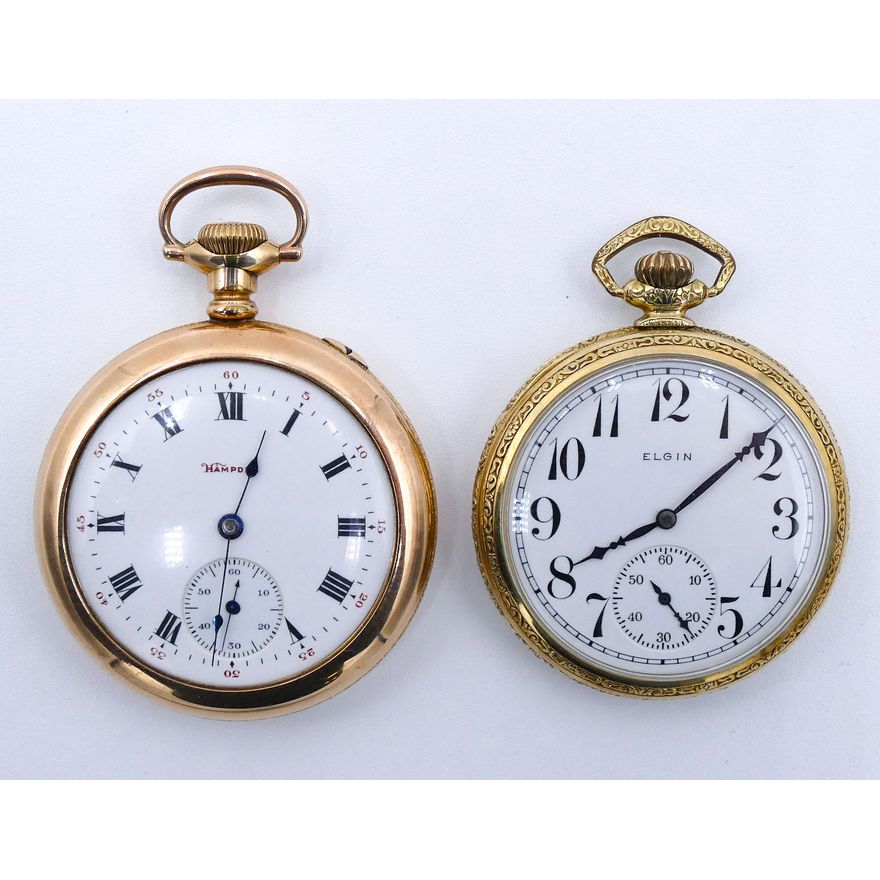 Box 2pc Antique Elgin & Hampden Pocket Watches