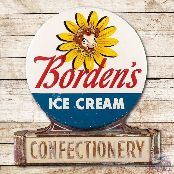 Borden's Ice Cream w/ Elise Logo Confectionery Metal Sign TAC 6.75