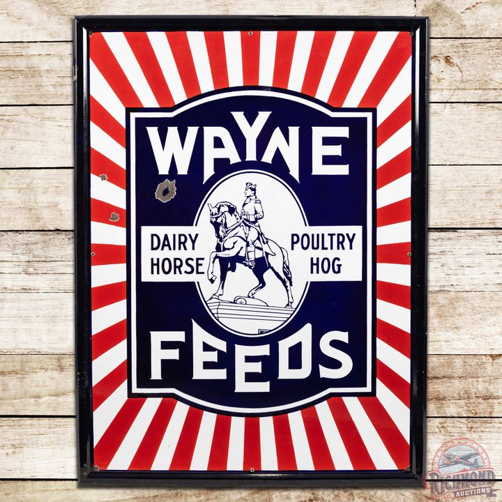 Wayne Dairy Horse Poultry Hog Feeds SS Porcelain Sign w/ Logo