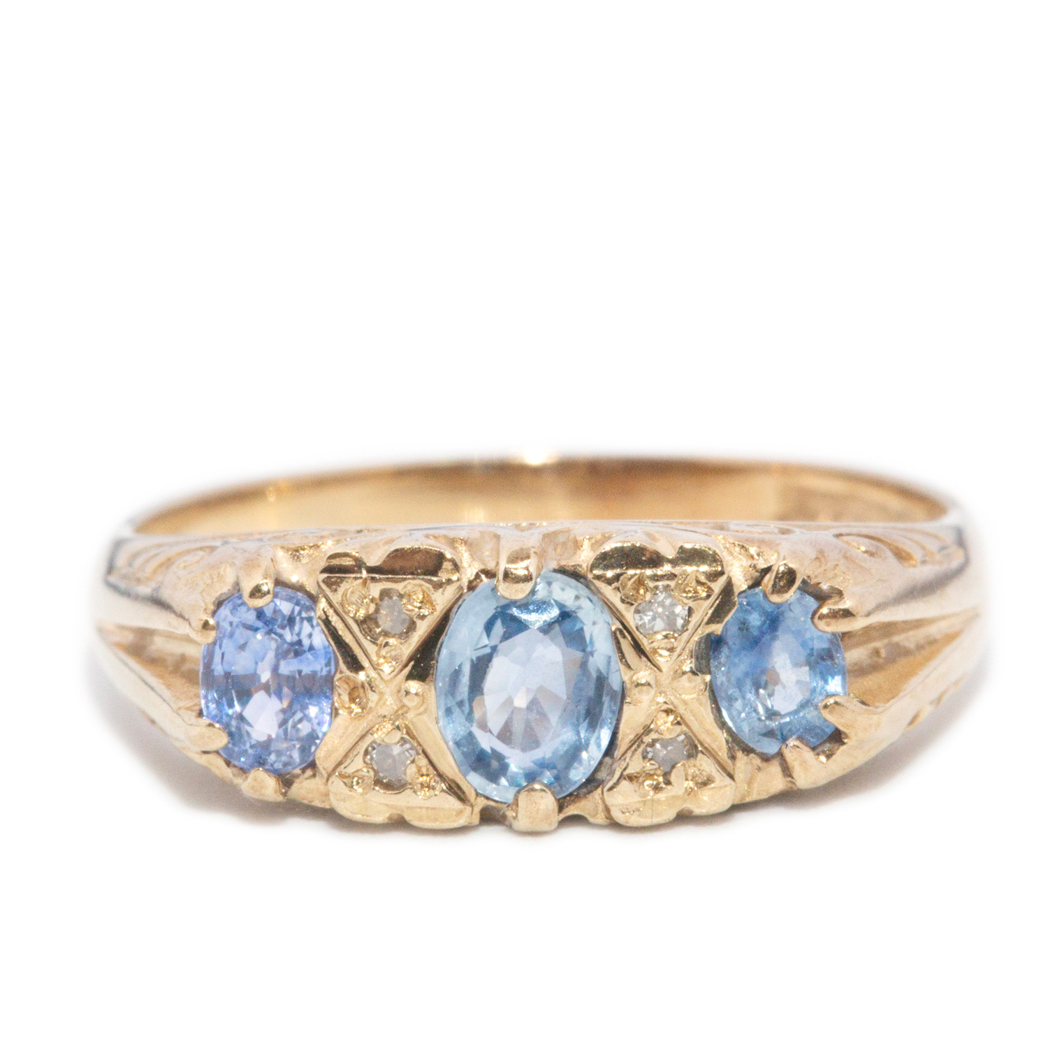 Vintage 9ct Gold London Bridge Sapphire & Diamond Ring, 1990