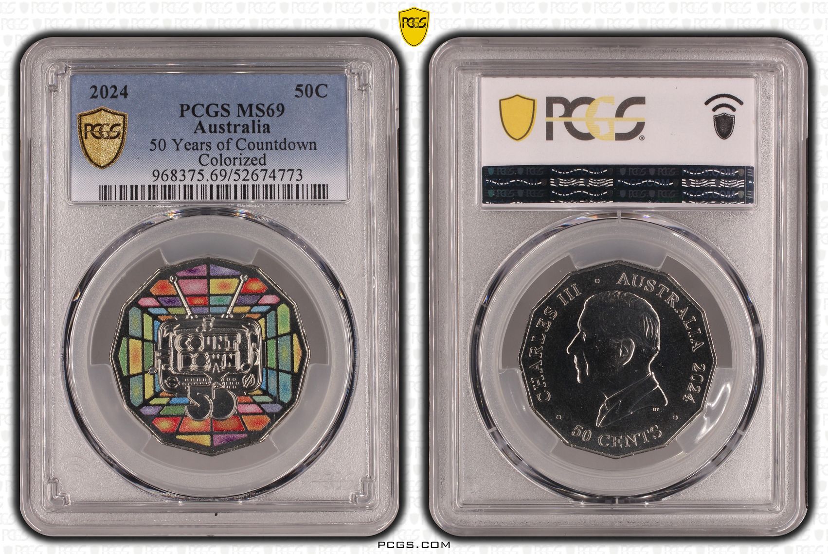 50 Years of Countdown Colourised, Fifty Cent, 2024, PCGS MS69