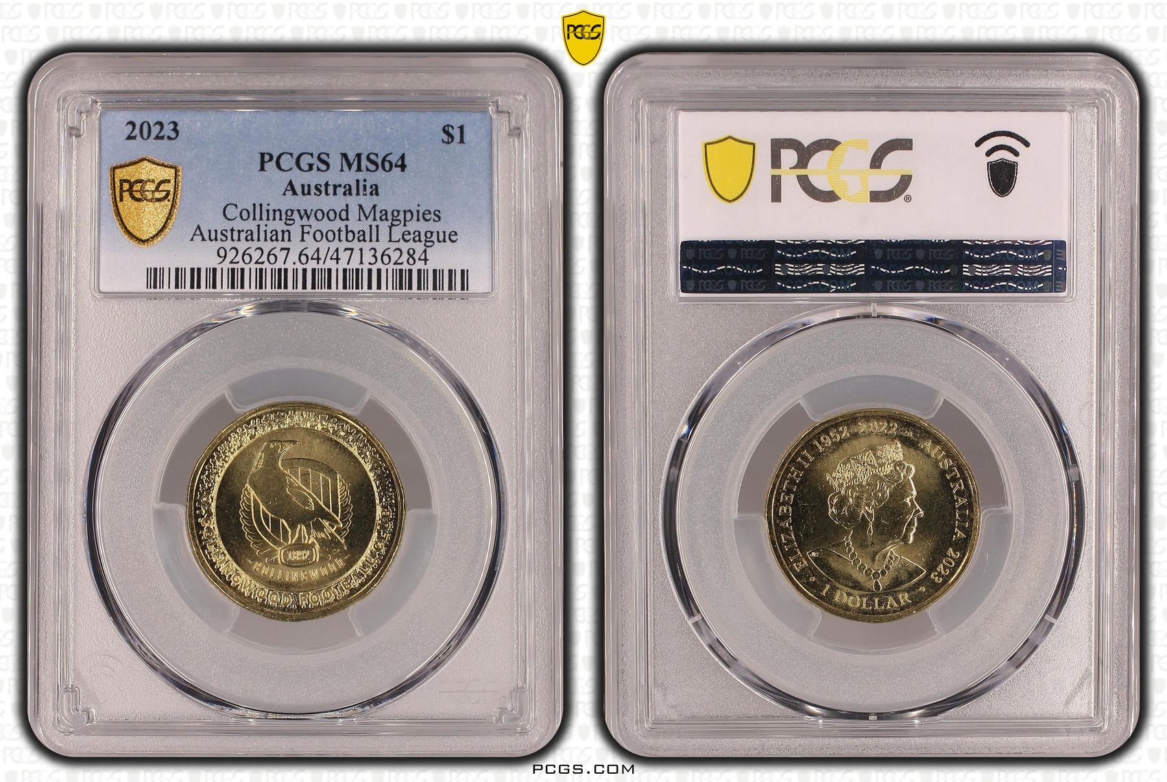 Elizabeth II, AFL - Collingwood Magpies , One Dollar, 2023, PCGS MS64