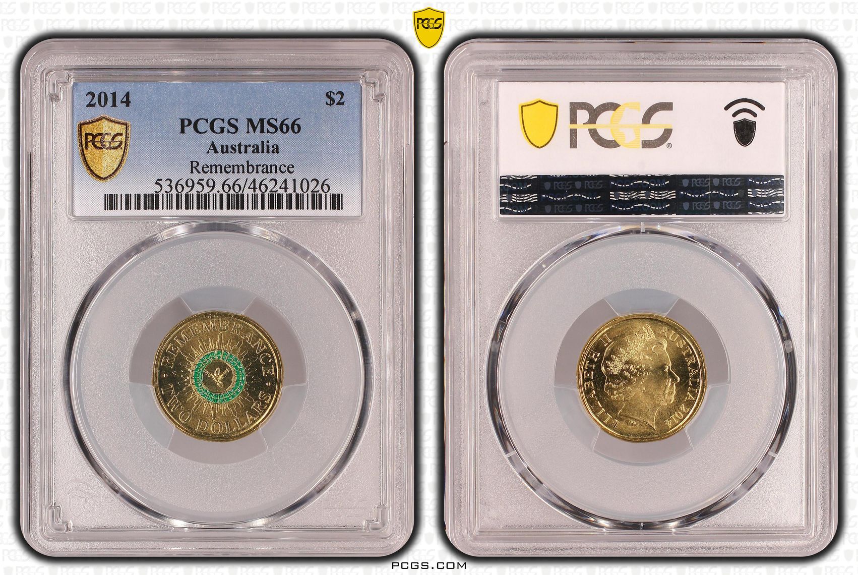 Remembrance Green Dove, Two Dollar, 2014, PCGS MS66
