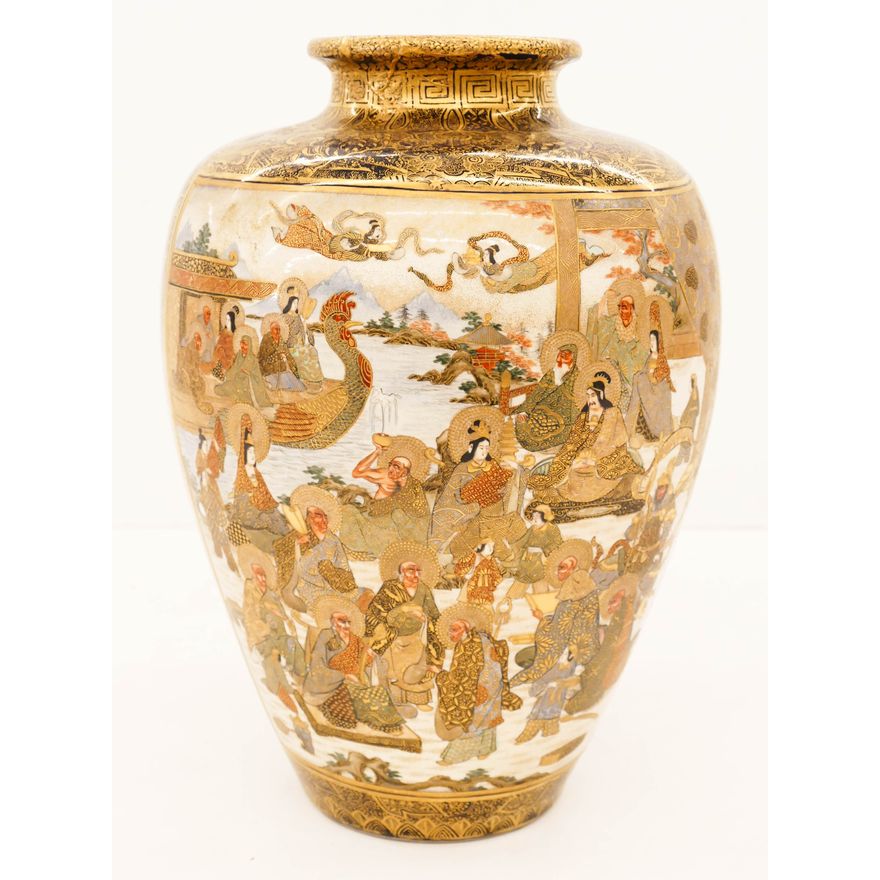 Gyokusen Japanese Large Satsuma Vase 15.5''x11''