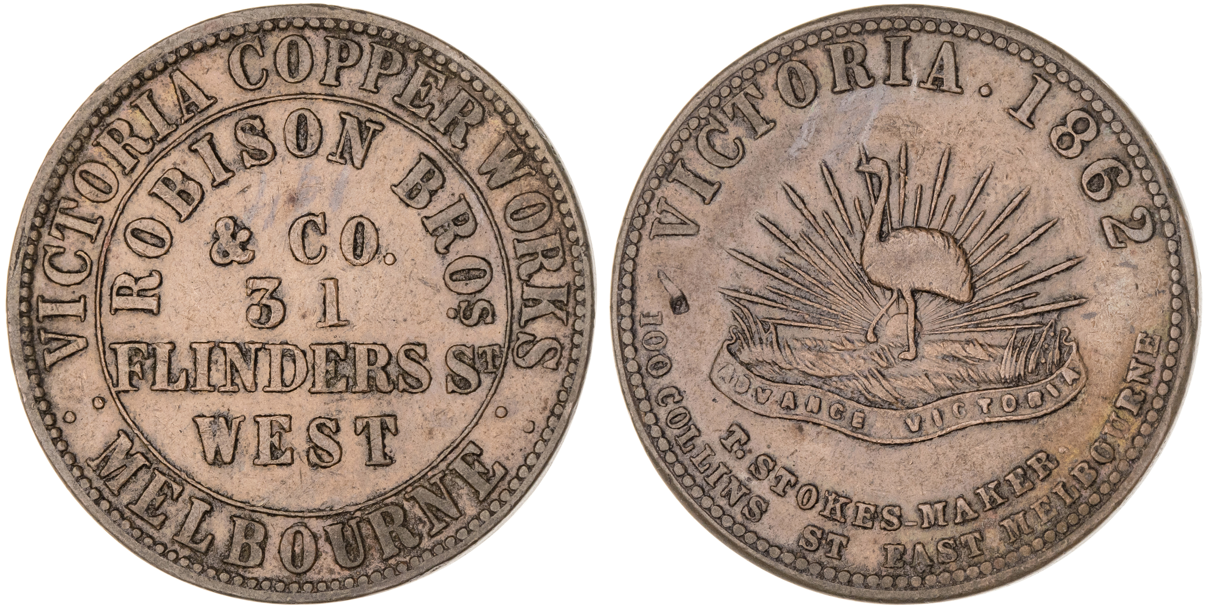 Melbourne, Victoria, Robison Bros., Penny, 1862, VF