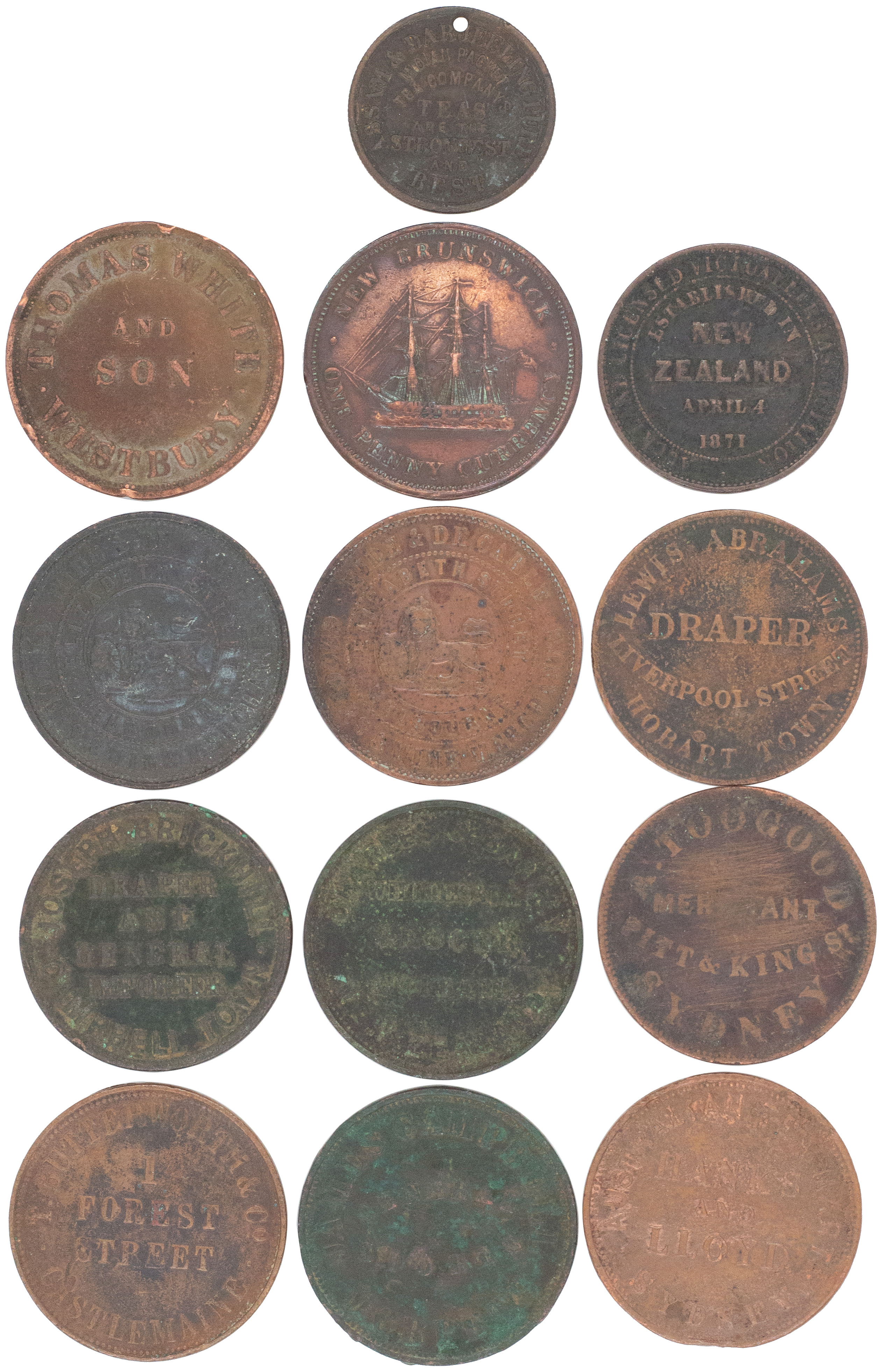 Australia & New Zealand Trade Token Accumulation, Penny, c.1850s - 1870s, G - F