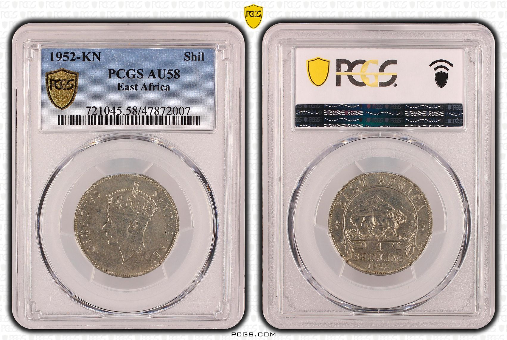 East Africa, POP 1/0, Shilling, 1952-KN, PCGS AU58