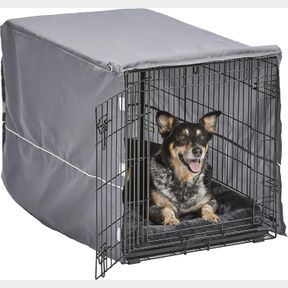 NEW WORLD PET PRODUCTS DOUBLE DOOR DOG CRATE KIT INCLUDES ONE TWO-DOOR DOG CRATE, MATCHING GRAY DOG BED & GRAY DOG CRATE COVER, 36