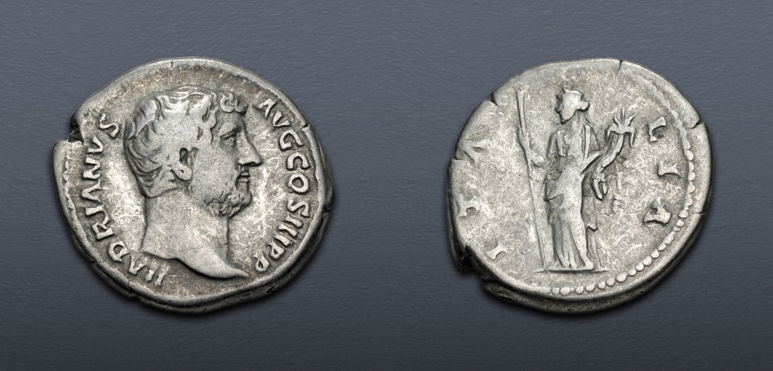 Hadrian. AD 117-138. AR Denarius (18mm, 3.58 g, 5h). “Travel series ...