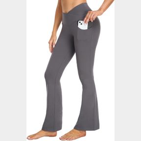 WOMEN'S V CROSSOVER FLARE LEGGINGS WITH POCKETS,BOOTCUT HIGH WAISTED YOGA PANTS TUMMY CONTROL WORKOUT LEGGINGS SZ LG
