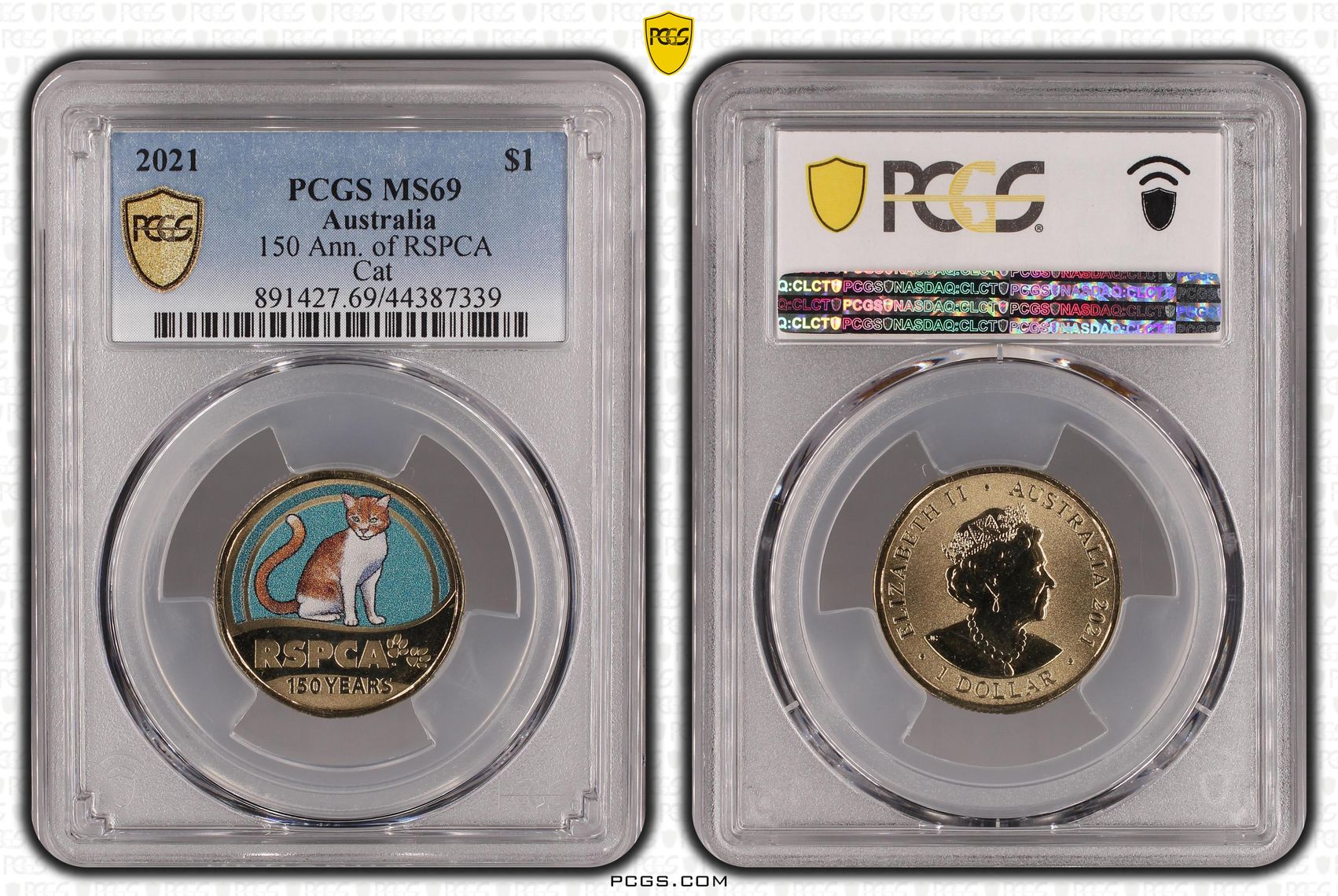 2021 Australia One Dollar, $1 150 Ann. of RSPCA Cat PCGS - MS69 POP 3/0 -339