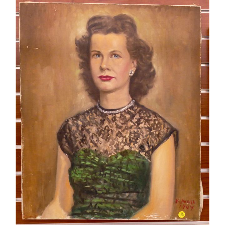 K. Iwata 1949 Woman Portrait Oil on Canvas- unframed- 24x20''
