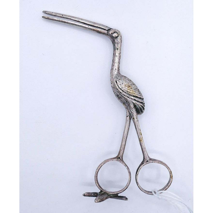 Pair Antique Dutch 800 Silver Stork Umbilical Cord Clamp 4.5''