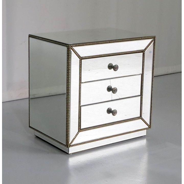 MIRRORED THREE-DRAWER PEDESTAL CHEST