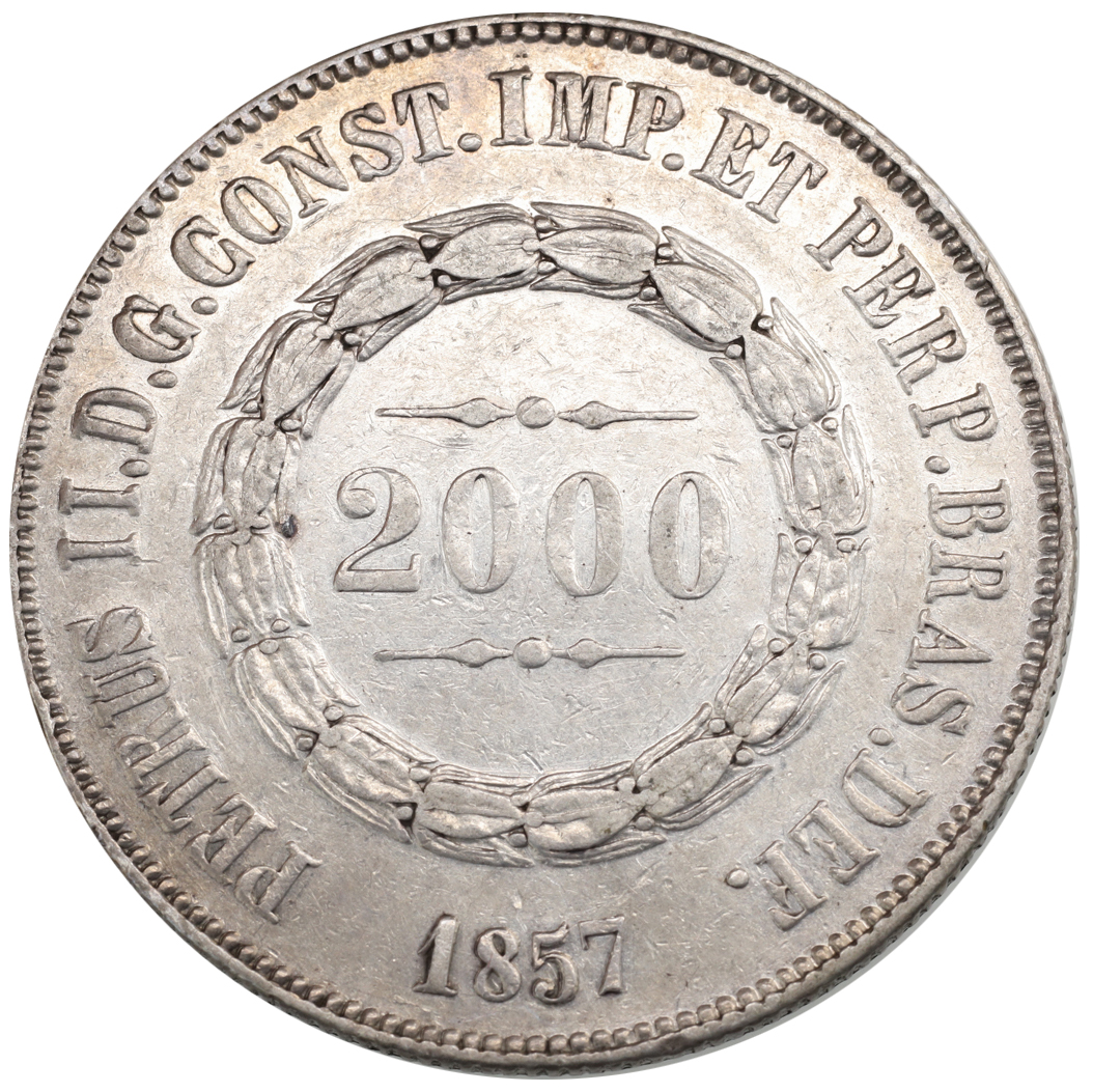 ブラジル 1857年 2000レイス 銀貨 ペドロ２世2000 Reis silver 20th ...