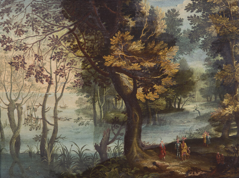 Circle of Anton Mirou
(Flemish, born before 1586-died after 1661)
Figures Along the Shore