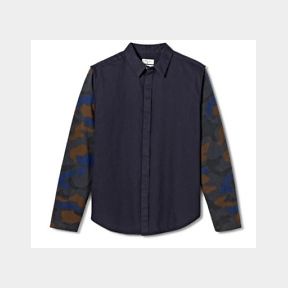 3.1 PHILLIP LIM CAMO SLEEVED NAVY BLUE BUTTON-UP COLLARED MENS SZ SM
