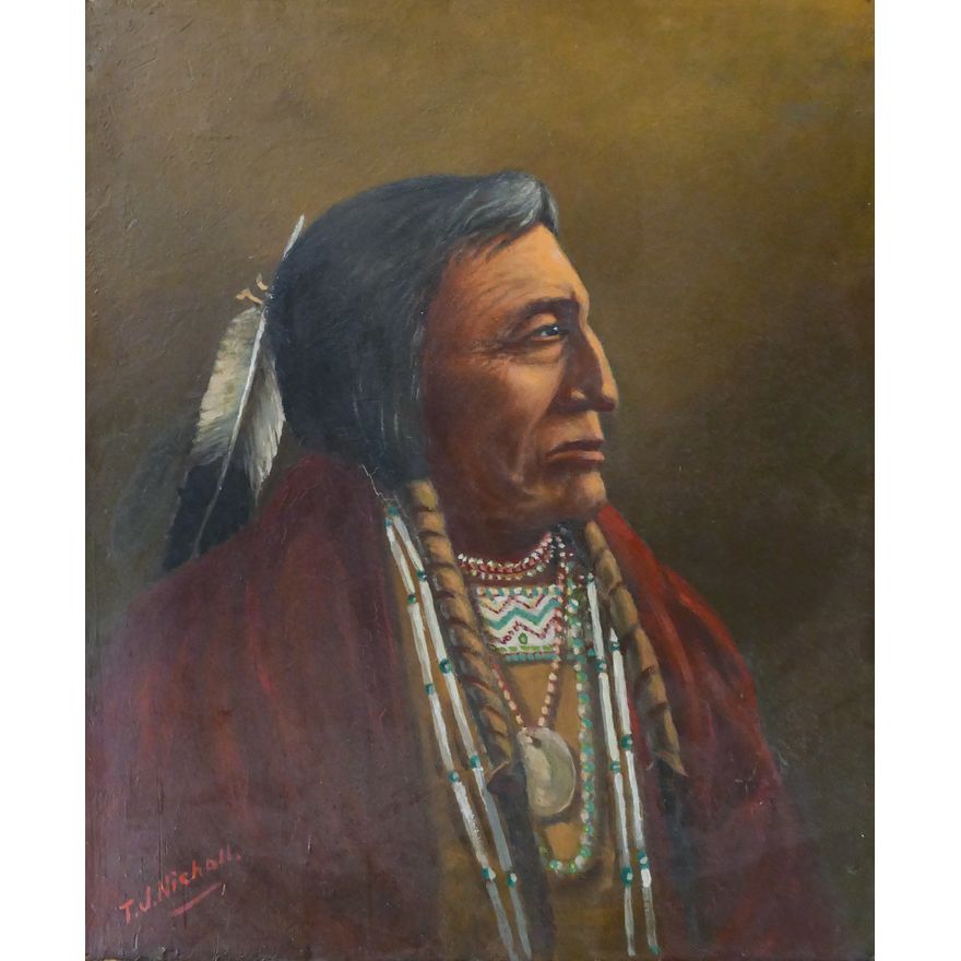 Thomas Jeff Nicholl ''Indian Chief'' Signed Oil
