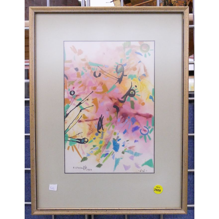 Vintage Ete Abstract Watercolor- 17x13'' framed