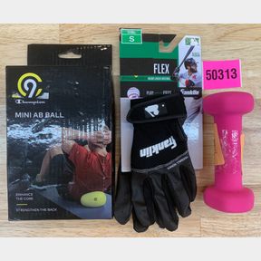 MINI AB BALL, FRANKLIN FLEX GLOVES SZ SMALL & DUMBELL 2KG