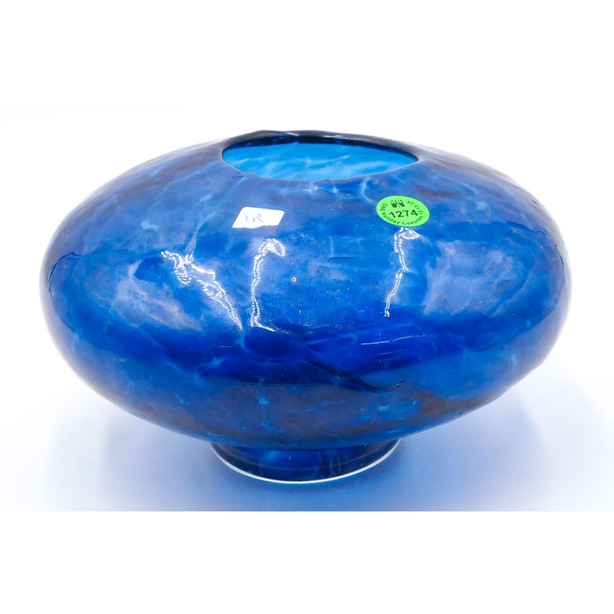 Blue Glass Vase 8''x4.5''. Signed ''E. Johnson 2007''