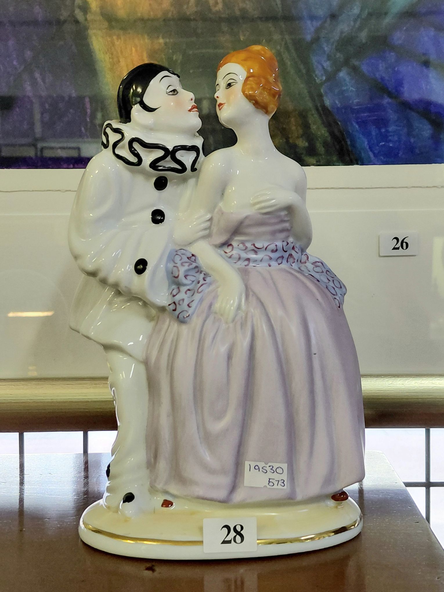 28 · PIERROT AND COLUMBINE CERAMIC FIGURINE