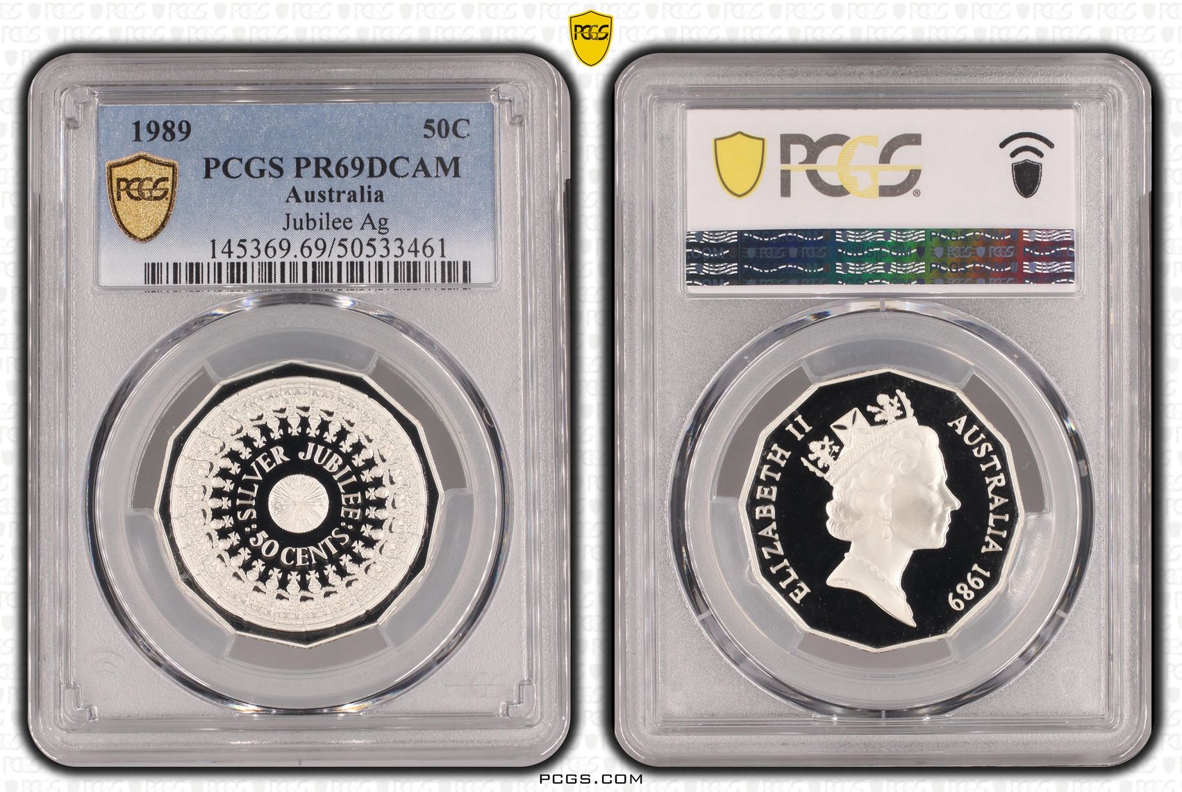Jubilee Ag, Fifty Cent, 1989, PCGS PR69DCAM