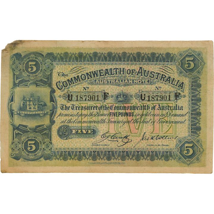 Cerutty/Collins, Five Pounds, 1918,  aFine