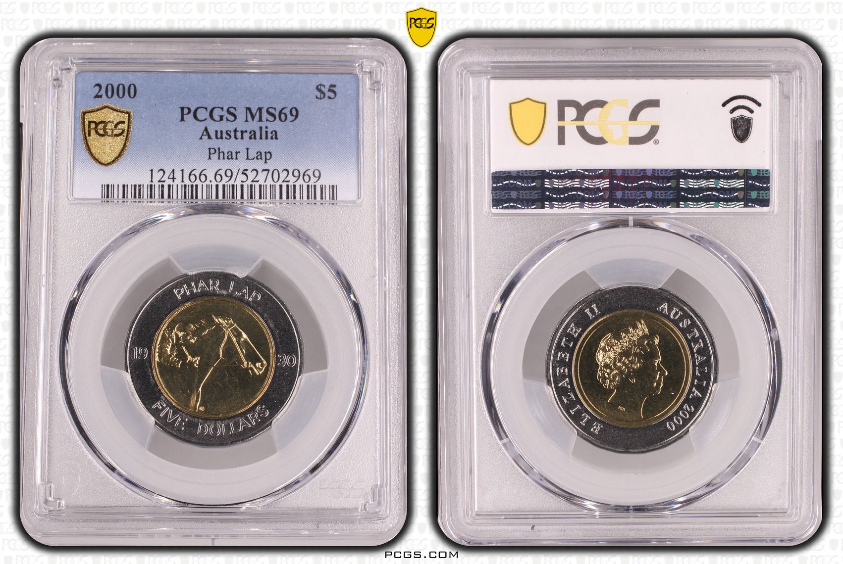 Phar Lap, POP 2/0, Five Dollar, 2000, PCGS MS69