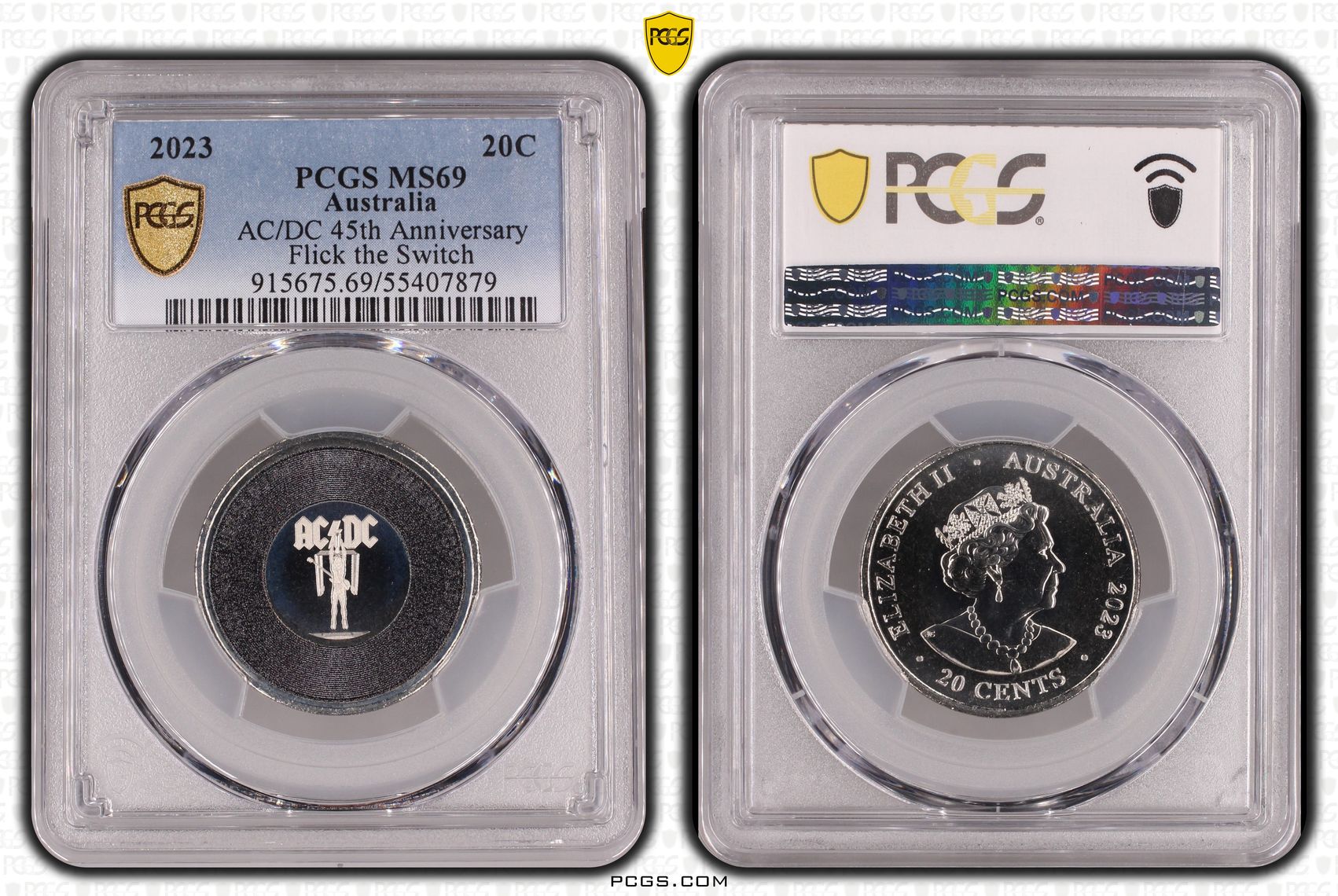 AC/DC 45th Anniversary Flick the Switch, Twenty Cent, 2023, PCGS MS69