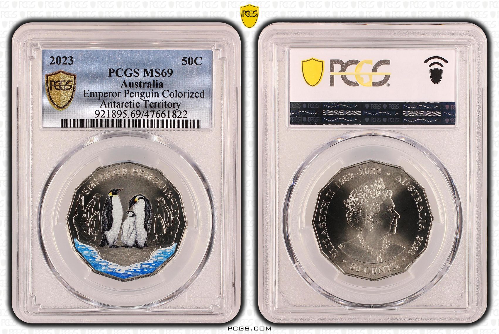 Emperor Penguin Colorized , Fifty Cent, 2023, PCGS MS69