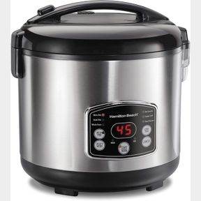 HAMILTON BEACH (37548) RICE COOKER, 7 CUPS UNCOOKED RESULTING IN 14 CUPS COOKED WITH STEAM & RINSE BASKET