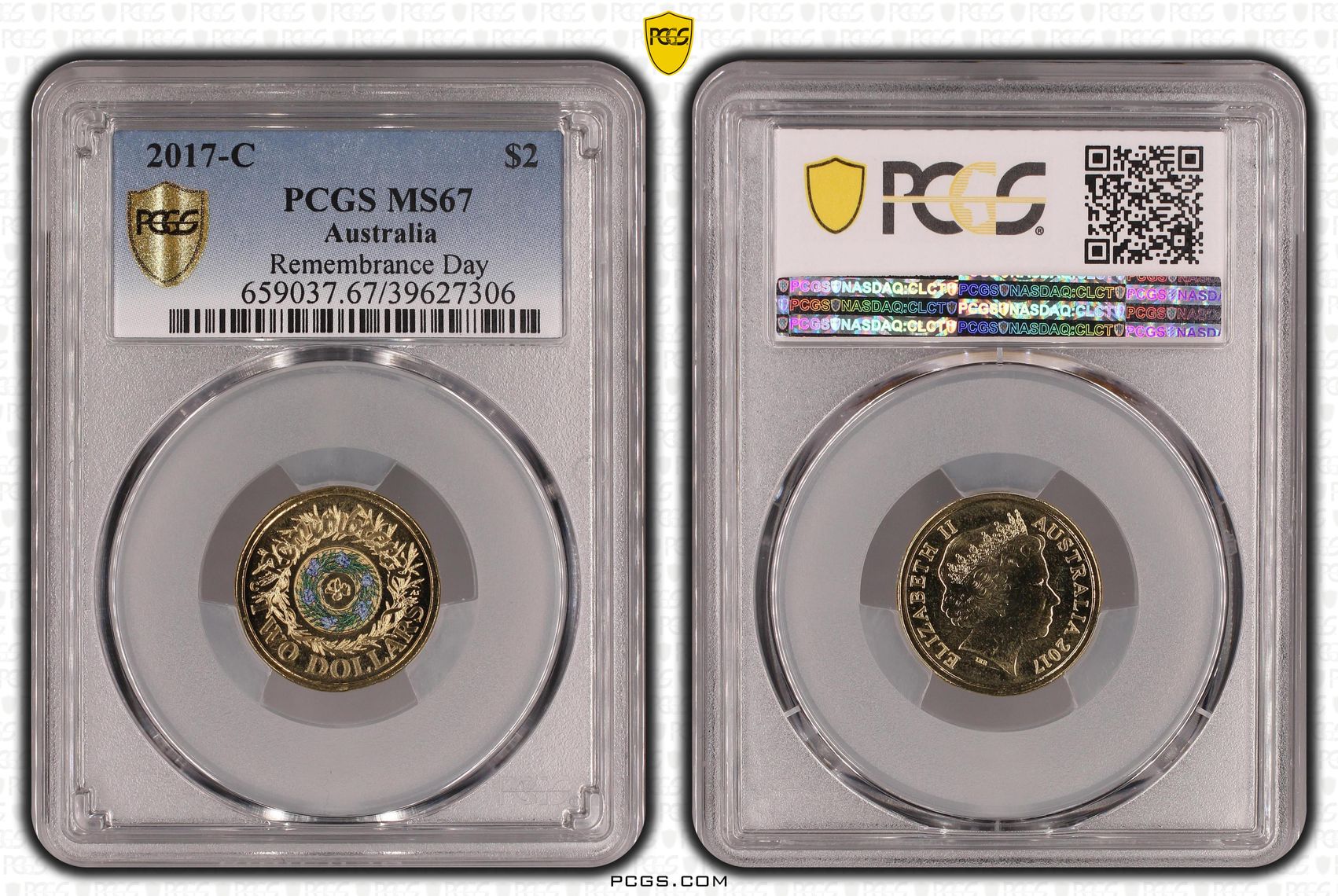 440 · Elizabeth II, Remembrance Day Colorized , Two Dollar, 2017-C, PCGS MS67