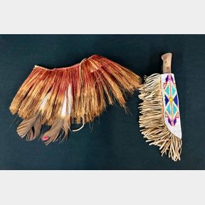 Vintage Beaded Knife Sheath with Knife and Hair Roach