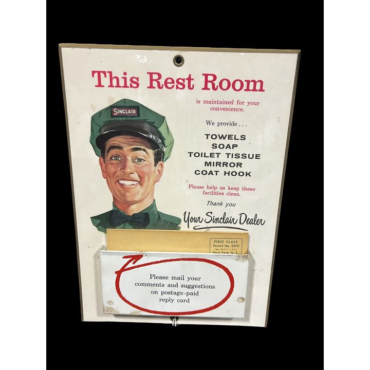 This Restroom Sinclair Dealer Display Board Gas Oil Sign