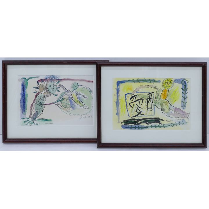 2pc Erwin Eisch ''Fantasy'' 1998 Watercolors