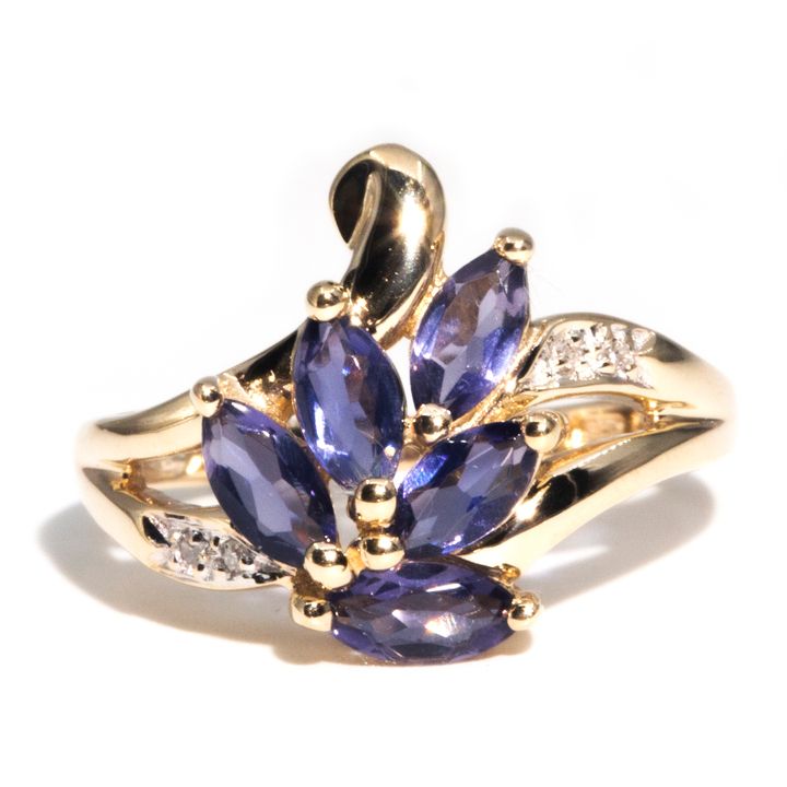 9 Carat Gold Iolite & Diamond Cluster Ring