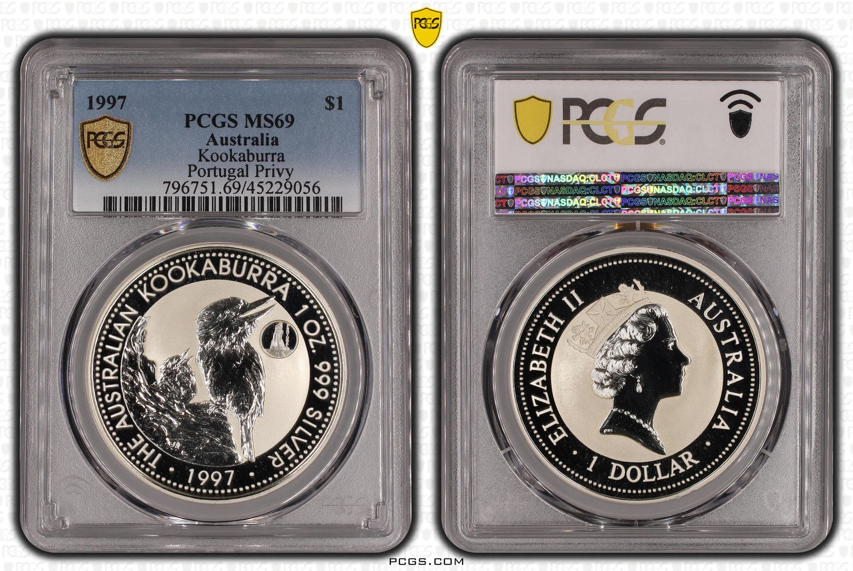 1997 Australia One Dollar, $1 Silver Kookaburra PCGS - MS69 POP 2/0 -056