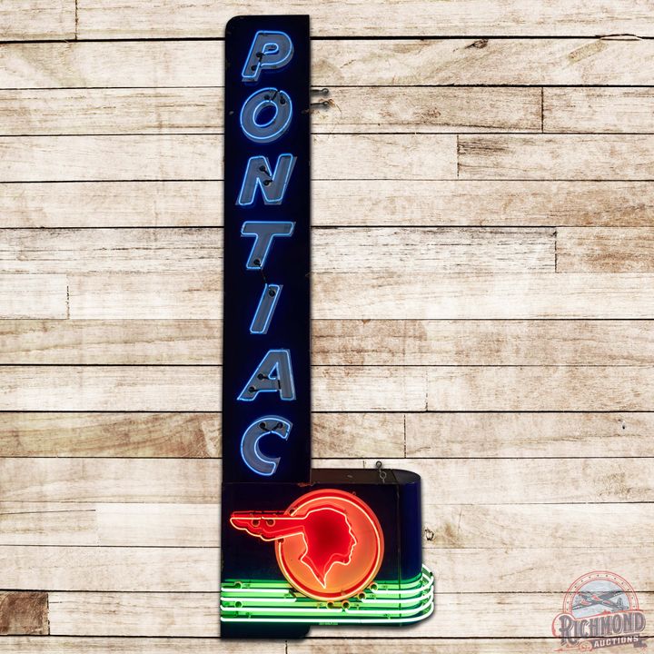 Pontiac Automobiles 12' Die Cut Double Sided Porcelain Neon Sign w/ Full Feather Logo