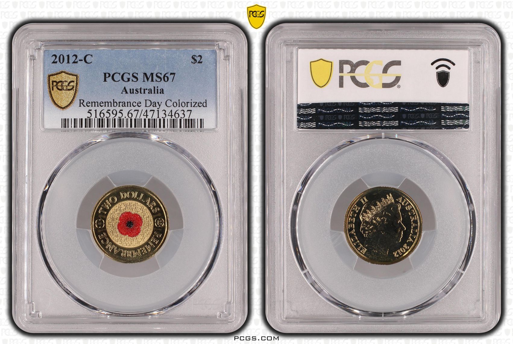 Elizabeth II, Remembrance Day Colorized, Two Dollar, 2012-C, PCGS MS67