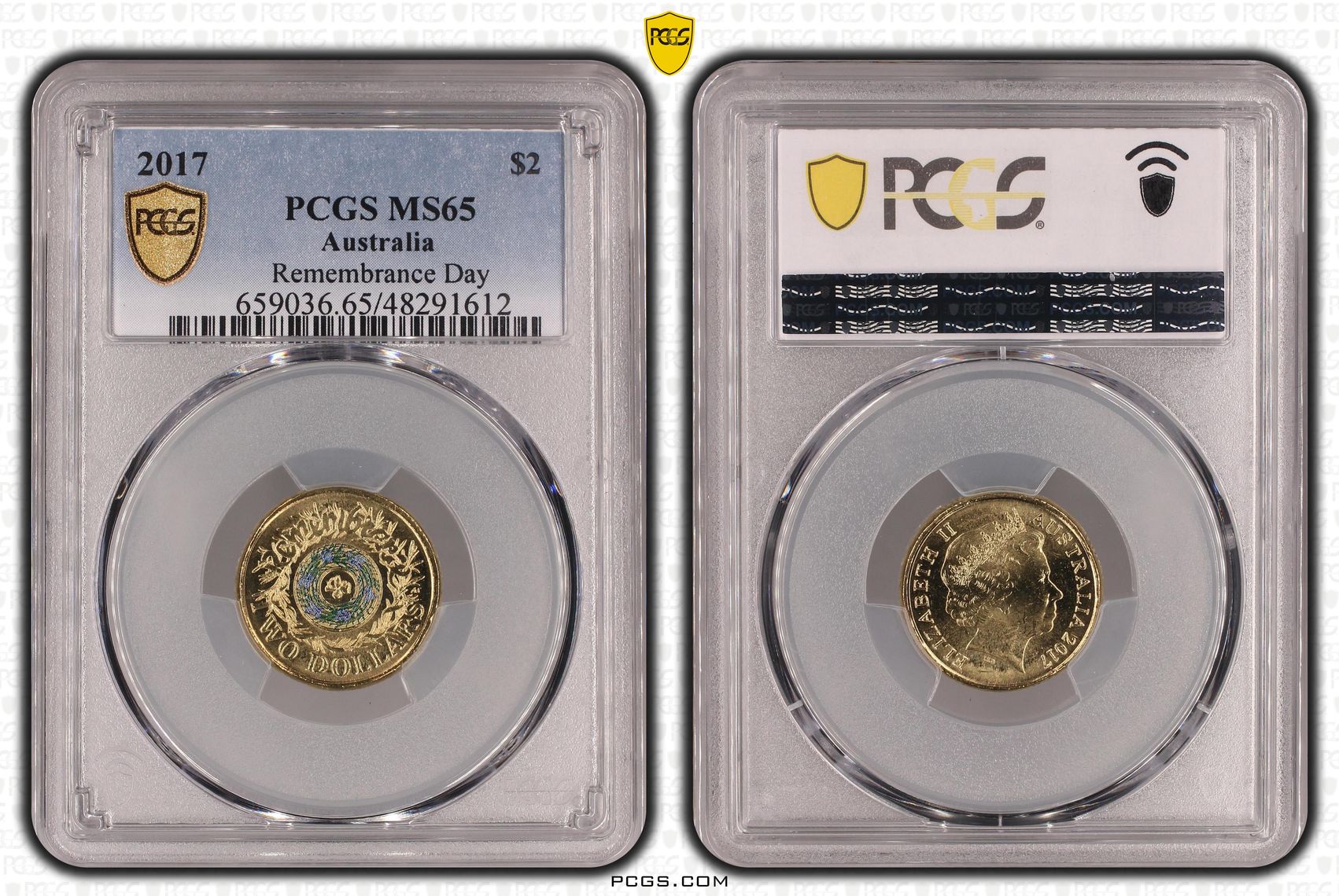 Remembrance Day Colourised, Two Dollar, 2017, PCGS MS65