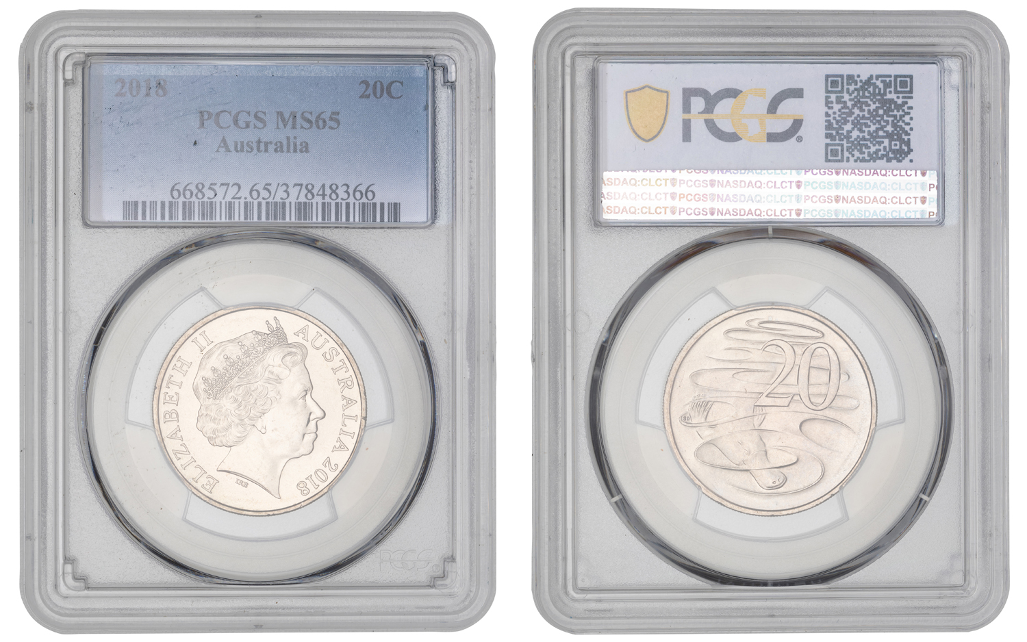 Elizabeth II, Twenty Cent, 2018, PCGS MS65